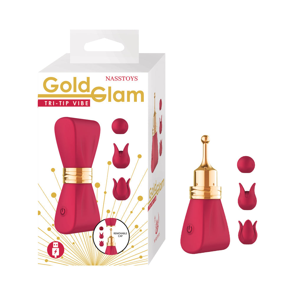 Gold Glam Tri-Tip Vibe Massager - Red